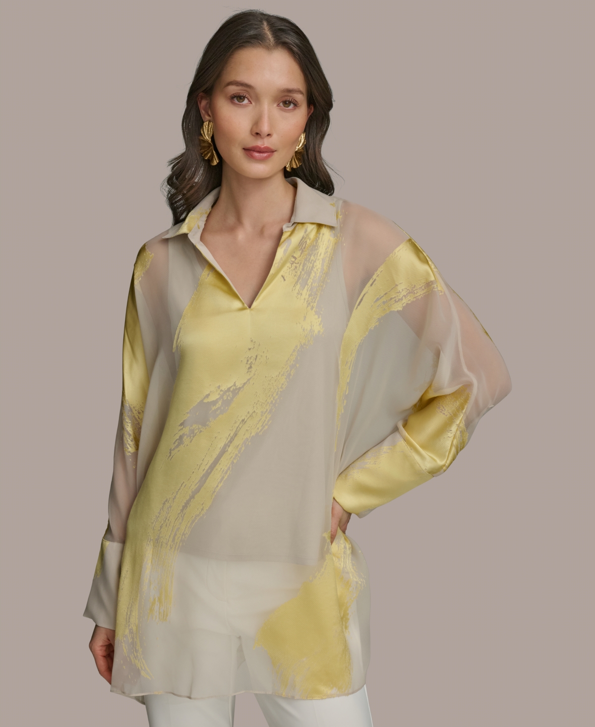 Women's Brushstroke Burnout Tunic - Tuscan Grey/panna Cotta