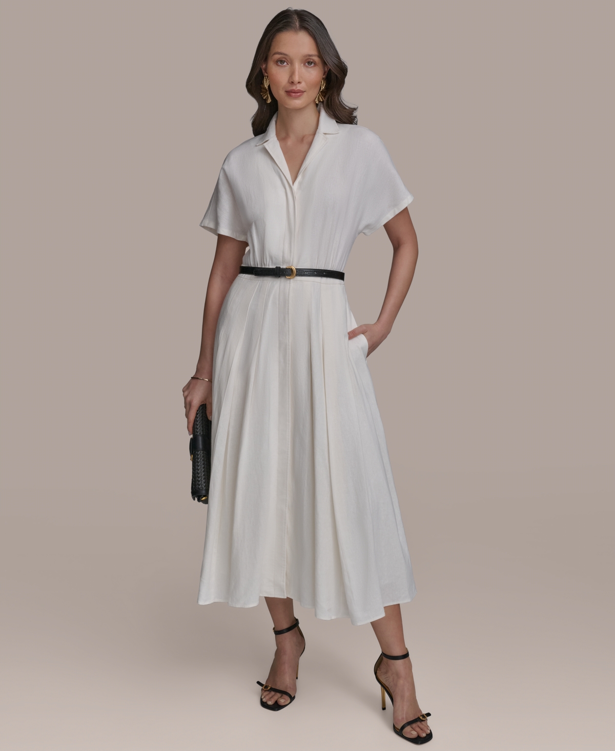 Donna Karan Women's Belted Cotton Shirtdress In Cream