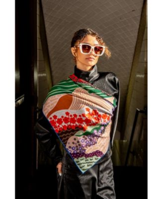 Double Sided Wool Silk Scarf Of Floral Mountain