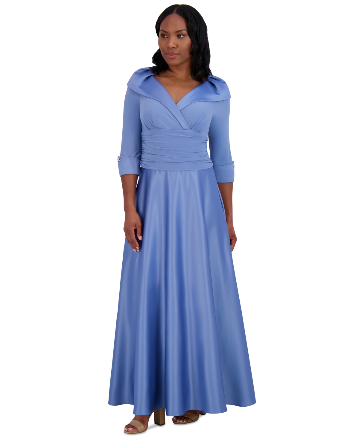 Women's Portrait-Collar Side-Ruched Gown - Lake