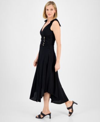 Women's Estelle Knot-Shoulder Ruched Midi Dress