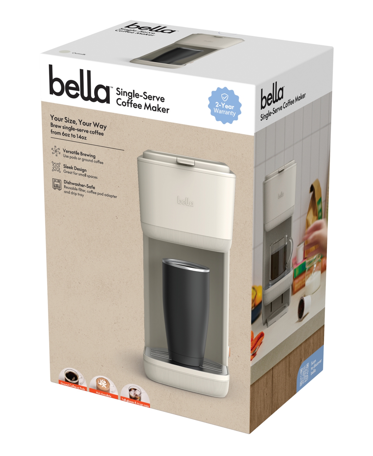 Bella Single-serve Coffee Maker With Water Tank 35126 In Oatmilk