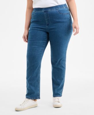 Plus Size Straight-Leg Pull-On Jeans