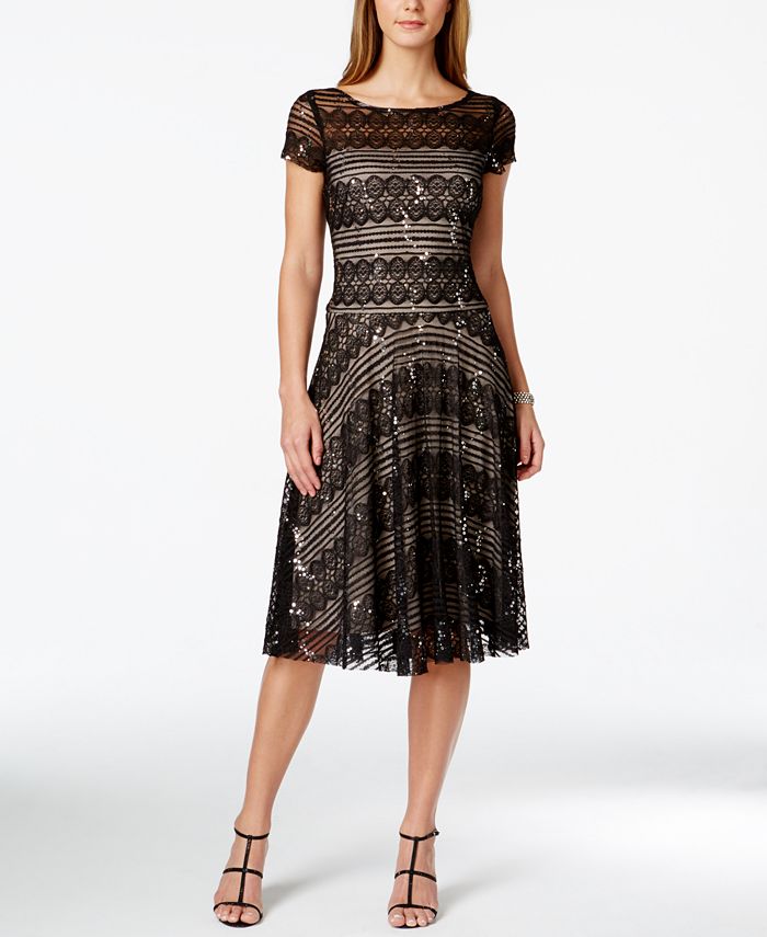 sangria Sequined Lace Midi Dress - Macy's