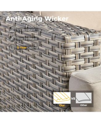 Outdoor Patio Furniture Set,6 Pieces Rattan Sectional Patio Furniture Set,Outside Coversation Set with Extra Deep Outdoor Sofa Couch and Solar Coffee Table for Porch Balcony Backyard Deck Poolside