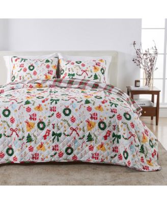 Festive Holiday Reversible Microfiber Quilt Set with Shams