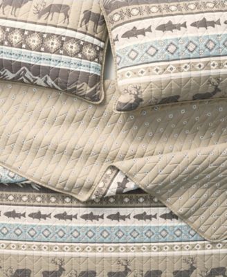 Wildlife Stripe Microfiber Quilt Set With Shams