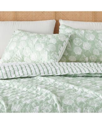 Green Seashell Microfiber Quilt Set With Shams