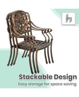 5-Piece Cast Aluminum Outdoor Patio Dining Set with Brown Cushions