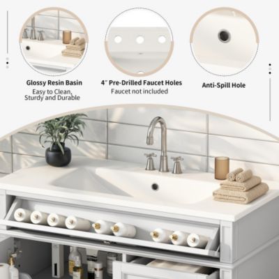 36inch Bathroom Vanity with Top Sink Modern Bathroom Storage Cabinet 2 Drawers Tip out Drawer Single Sink