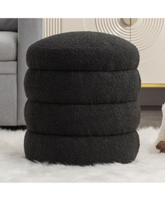 Soft Boucle Round Ottoman, Upholstered Footrest Stool, for Living Room & Bedroom-The Pop Home