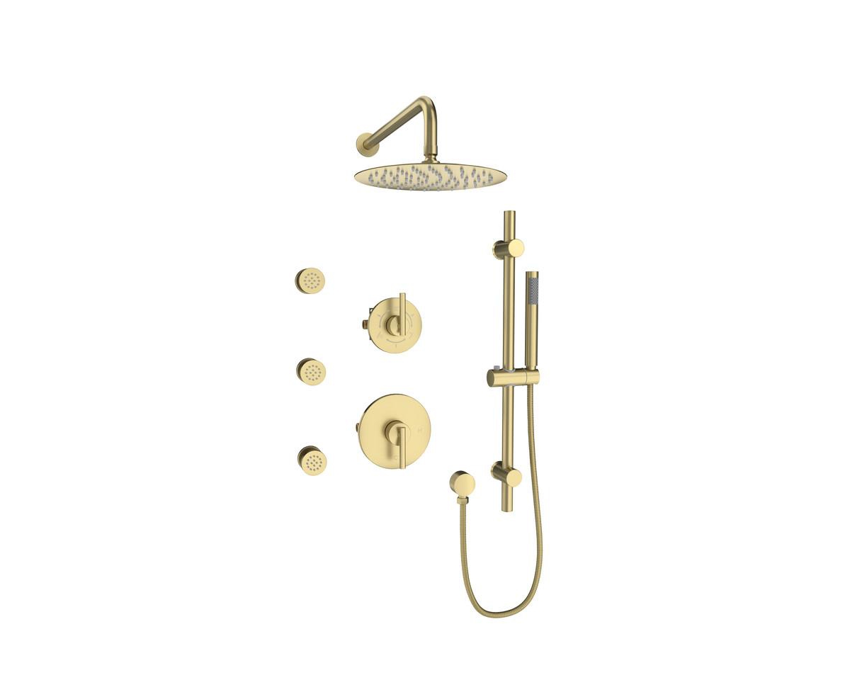 Pressure-balanced Valve Included All-In-One Kit with Rough In-Valve Thermostatic Shower System With Body Jets - Brushed gold