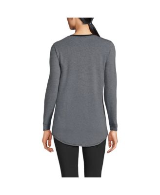 Футболка-туника Lands' End Petite с длинным рукавом Power Performance с круглым вырезом и изогнутым подолом.