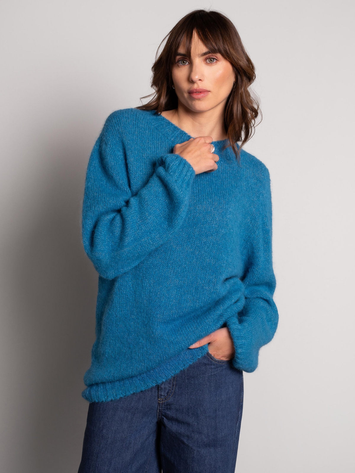 Women's Alpaca Cotton Slouch Sweater - Sky blue
