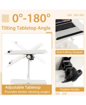 Mobile Podium Stand Height Adjustable Laptop Cart with Tilting Tabletop and Storage Compartments