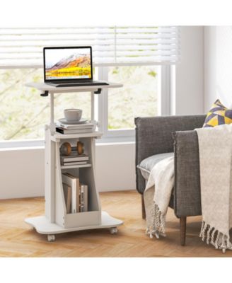 Mobile Podium Stand Height Adjustable Laptop Cart with Tilting Tabletop and Storage Compartments