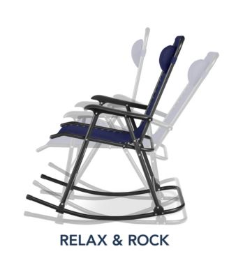 Folding Outdoor Zero Gravity Rocking Lounge Chair w/ Headrest Pillow