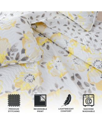 Watercolor Flowers Microfiber Quilt and Sham Set