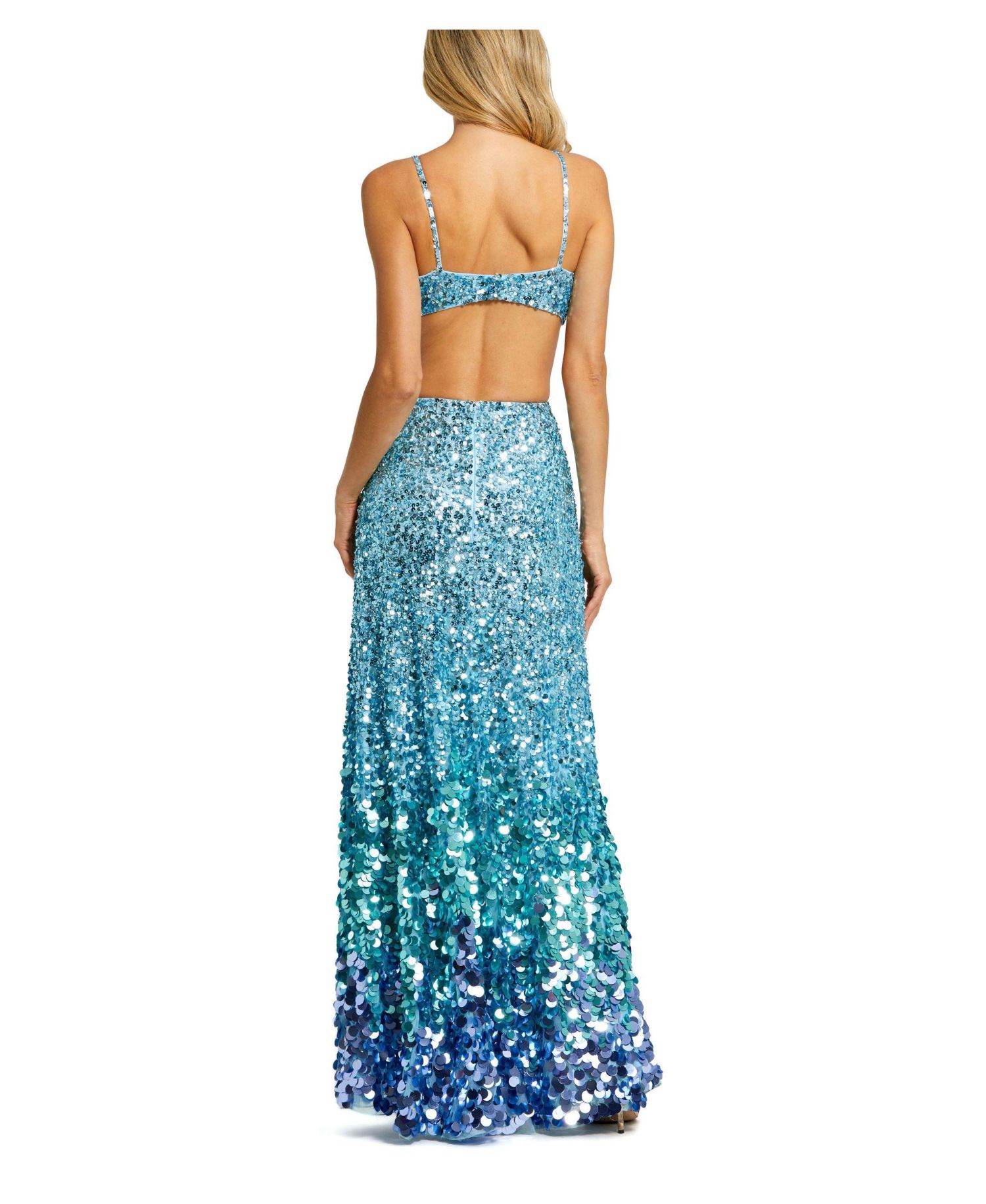 Women's Thin Strap Cut Out Gown With Ombre Sequins