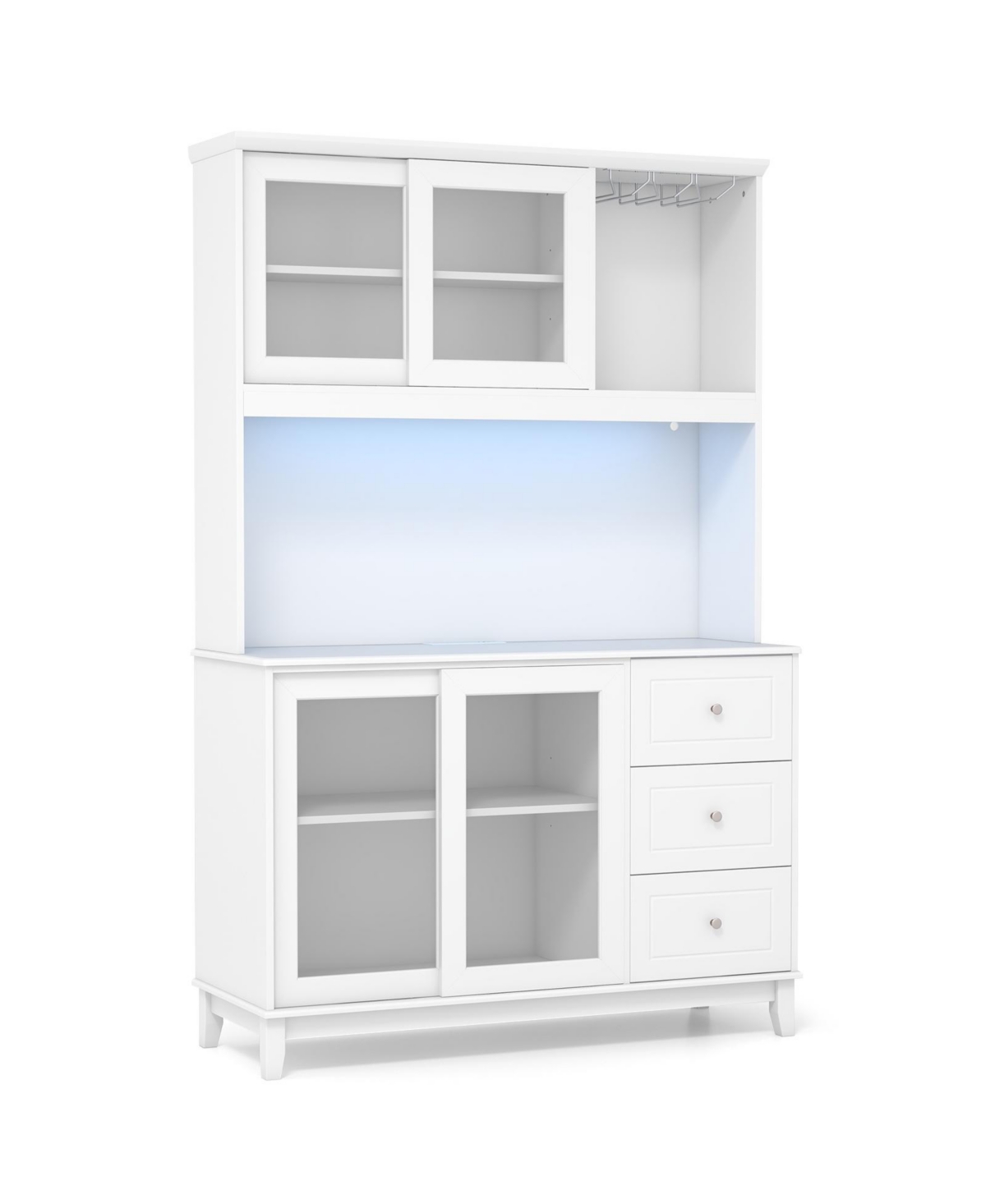 Kitchen Pantry Storage Cabinet Kitchen Hutch with Led lights and Power Outlet - White