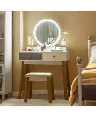 Makeup Dressing Table with 4 Drawers and Lighted Mirror