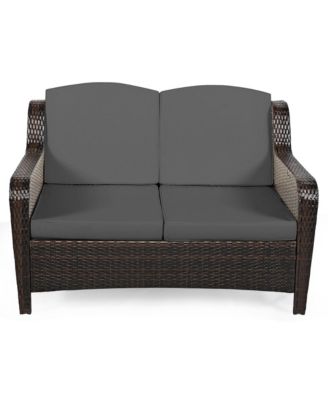 5 Piece Outdoor Patio Rattan Conversation Sofa Furniture Set w/ Cushions