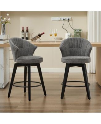 Set of 2 Swivel Counter Height Stools, 24.6" Chenille Upholstered Chairs with Wingback & Solid Wood Legs for Kitchen Island