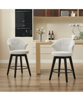 Set of 2 Swivel Counter Height Stools, 24.6" Chenille Upholstered Chairs with Wingback & Solid Wood Legs for Kitchen Island