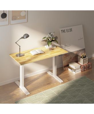 E7-COMMERCIAL 55  W Electric Adjustable Standing Desk, Rubber Wood Top, White Base