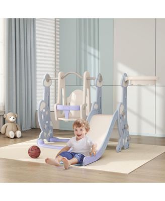 4 in 1 Toddler Slide and Swing Set w/ Climber, Basketball Hoop,
