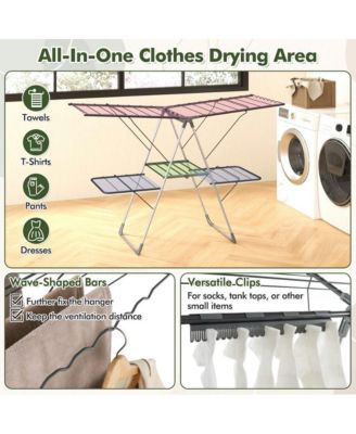 2-Tier Clothes Drying Rack with 33 Drying Rails and Height Adjustable Gullwings