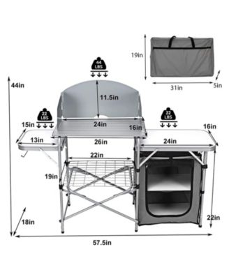 Foldable Outdoor BBQ Portable Grilling Table with Windscreen Bag