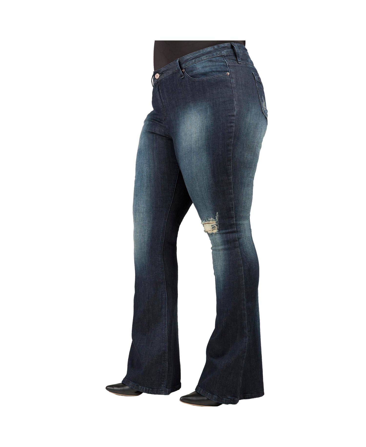 Women's Tall Curvy-Fit Denim Distressed Flare Jeans