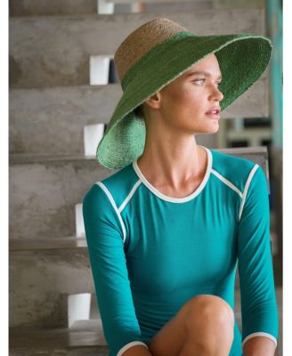 Riri Duo Jute Handwoven Straw Hat In Natural & Kelly Green