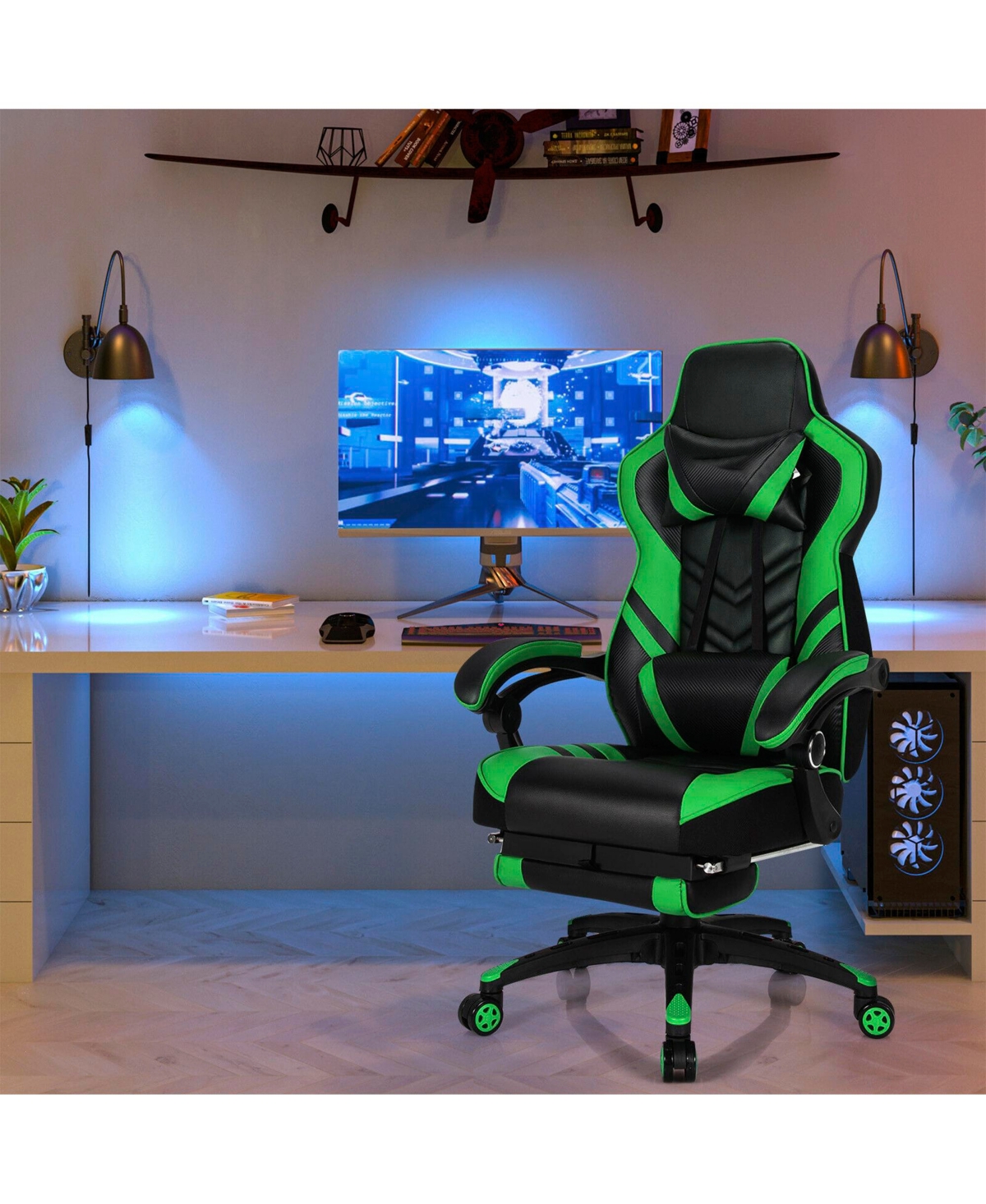 Adjustable Gaming Chair with Footrest for Home Office