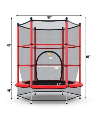 55" Trampoline for Kids, Children Trampoline w/Safety Enclosure Net & Spring Pad & Bulit-in Zipper Sturdy Steel Frame, Mini Outdoor Indoor Trampoline for Patio, Garden, Porch