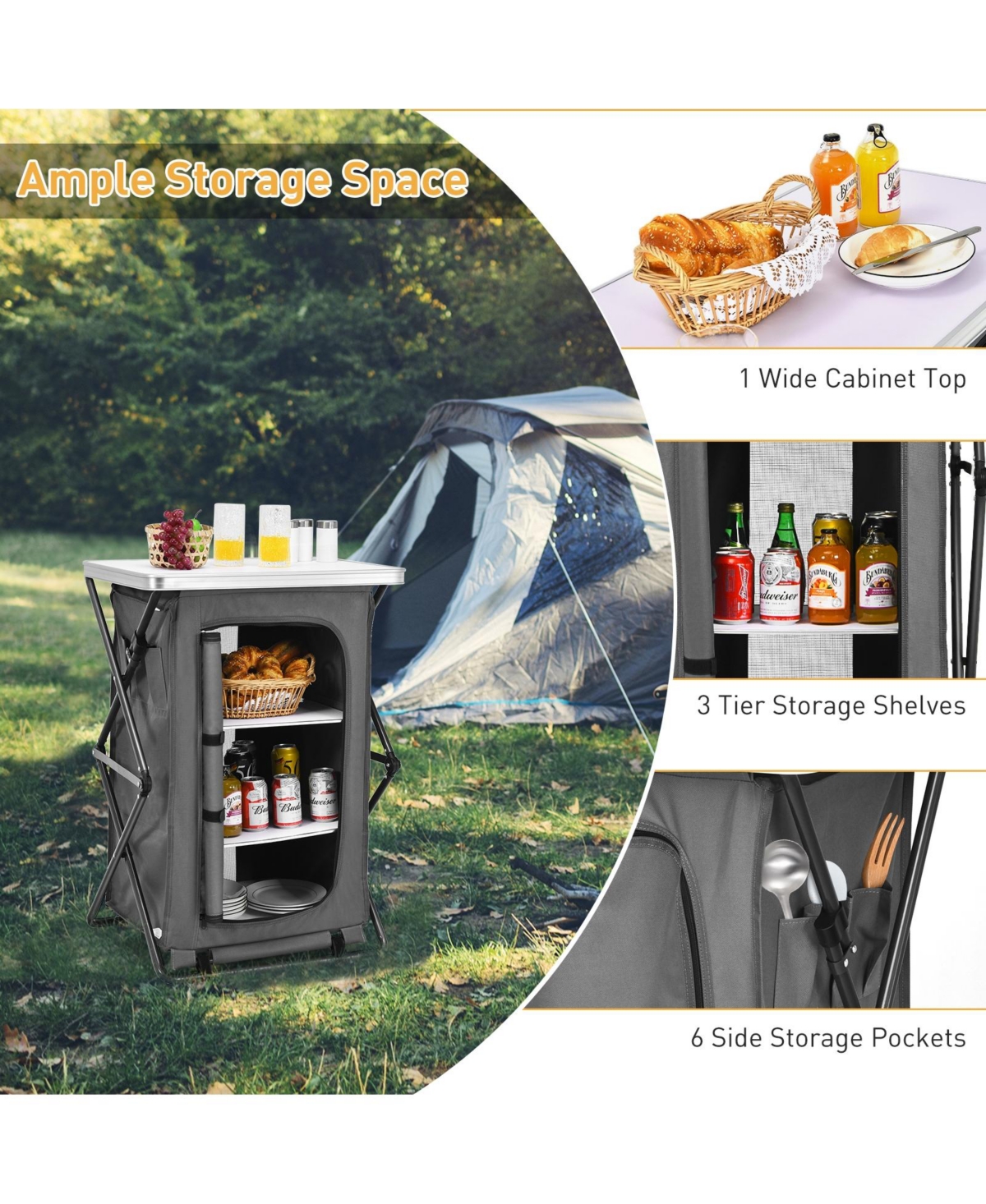 Folding Pop-Up Cupboard Compact Camping Storage Cabinet with Bag