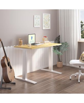 E7-COMMERCIAL 48  W Electric Adjustable Standing Desk, Rubber Wood Top, White Base
