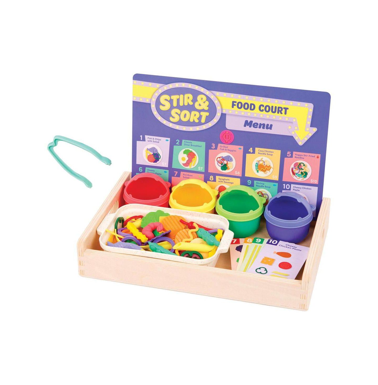 Детские игрушки Battat Stir & Sort Food Court Fine Motor 102-Piece Play Food Set, Ages 3+, цвет: Разноцветный — фото 1