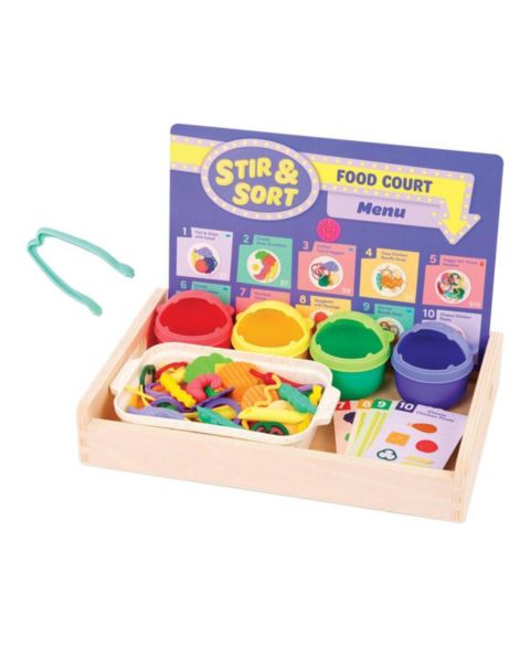 Детские игрушки Battat Stir & Sort Food Court Fine Motor 102-Piece Play Food Set, Ages 3+, цвет: Разноцветный