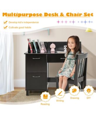 Kids Wooden Writing Furniture Set with Drawer and Storage Cabinet