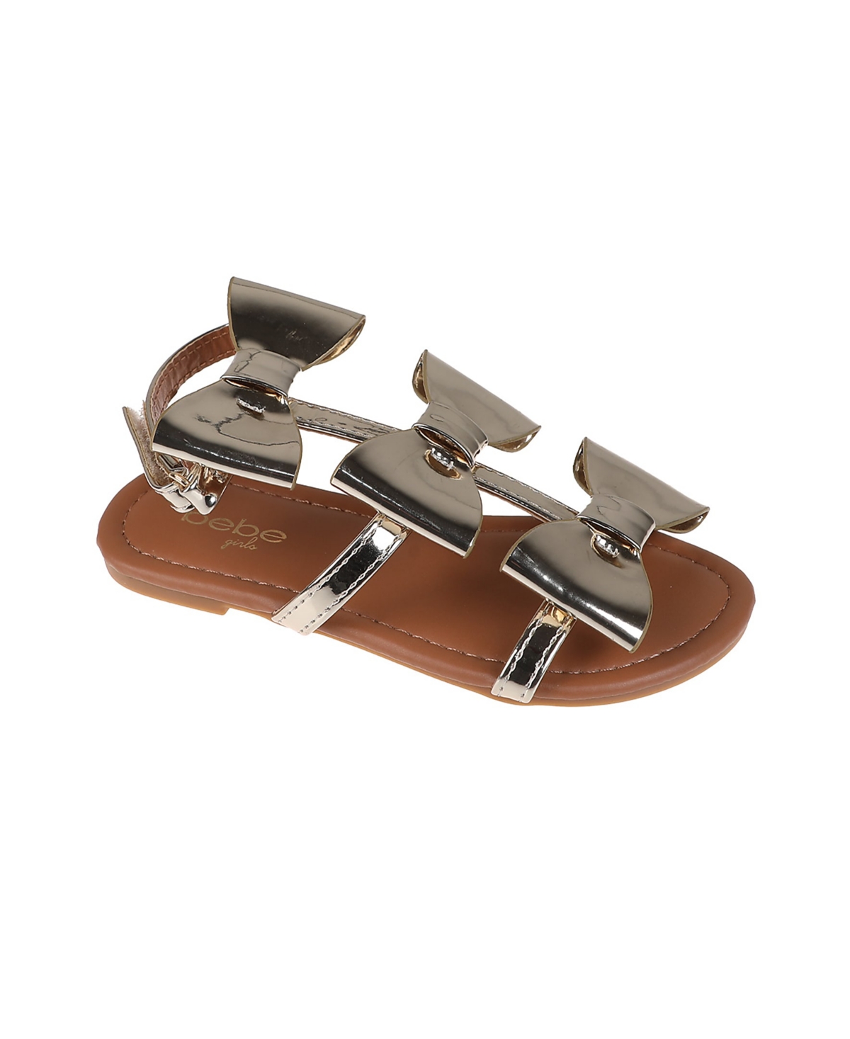 Bebe Little Girls Comfortable And Stylish Flat With Oversized Bows Sandals In Light Gold