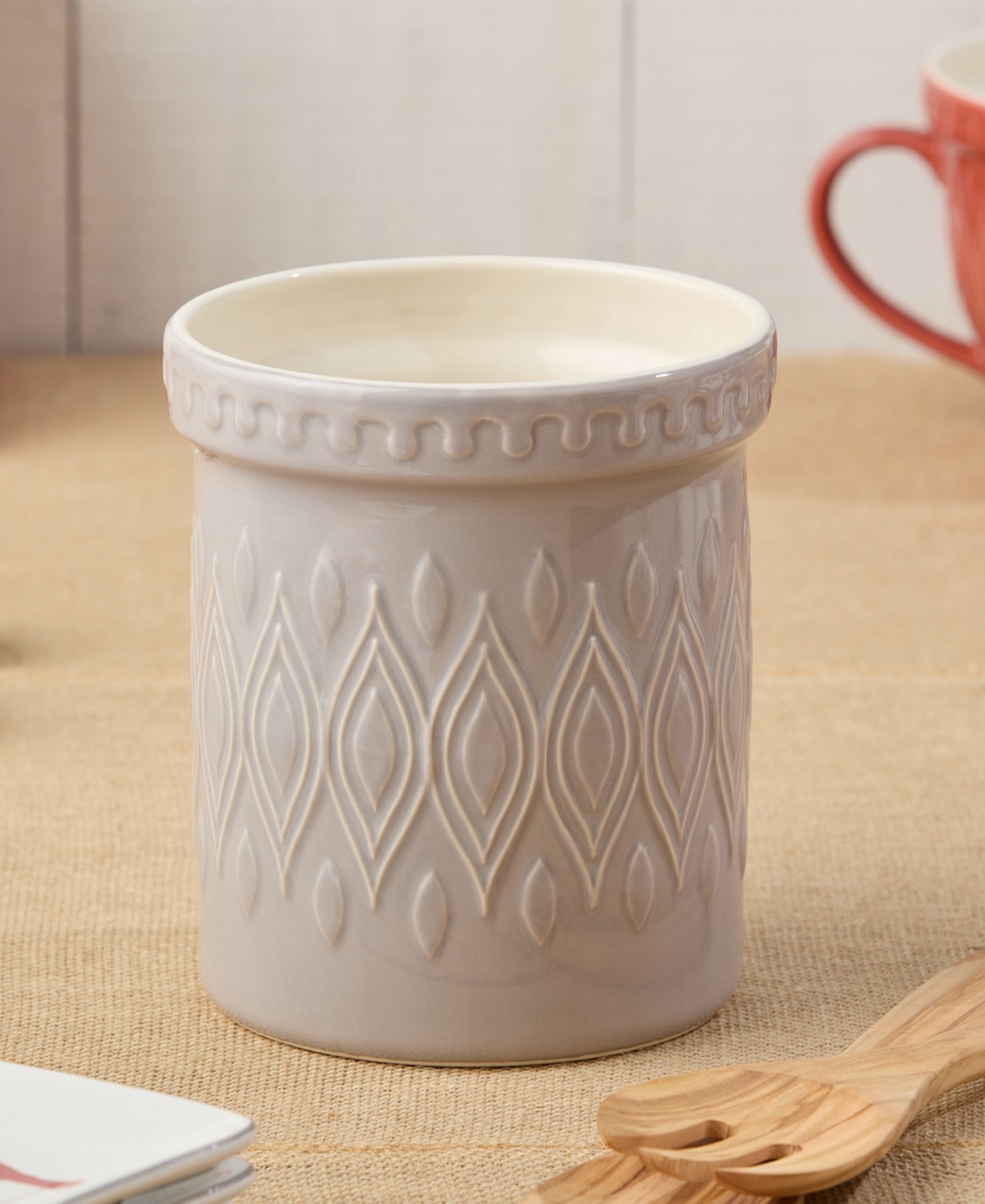 Certified International Vintage Farm Tool Crock In White