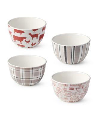 Vintage Farm Ice Cream Bowls, Set of 4, Service for 4