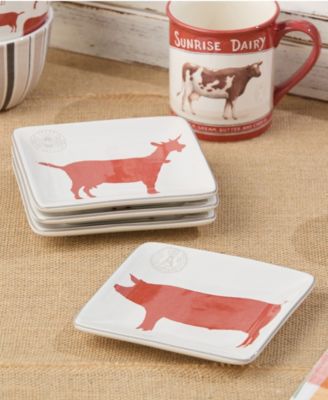 Vintage Farm Canape Plates, Set of 4,  Service for 4