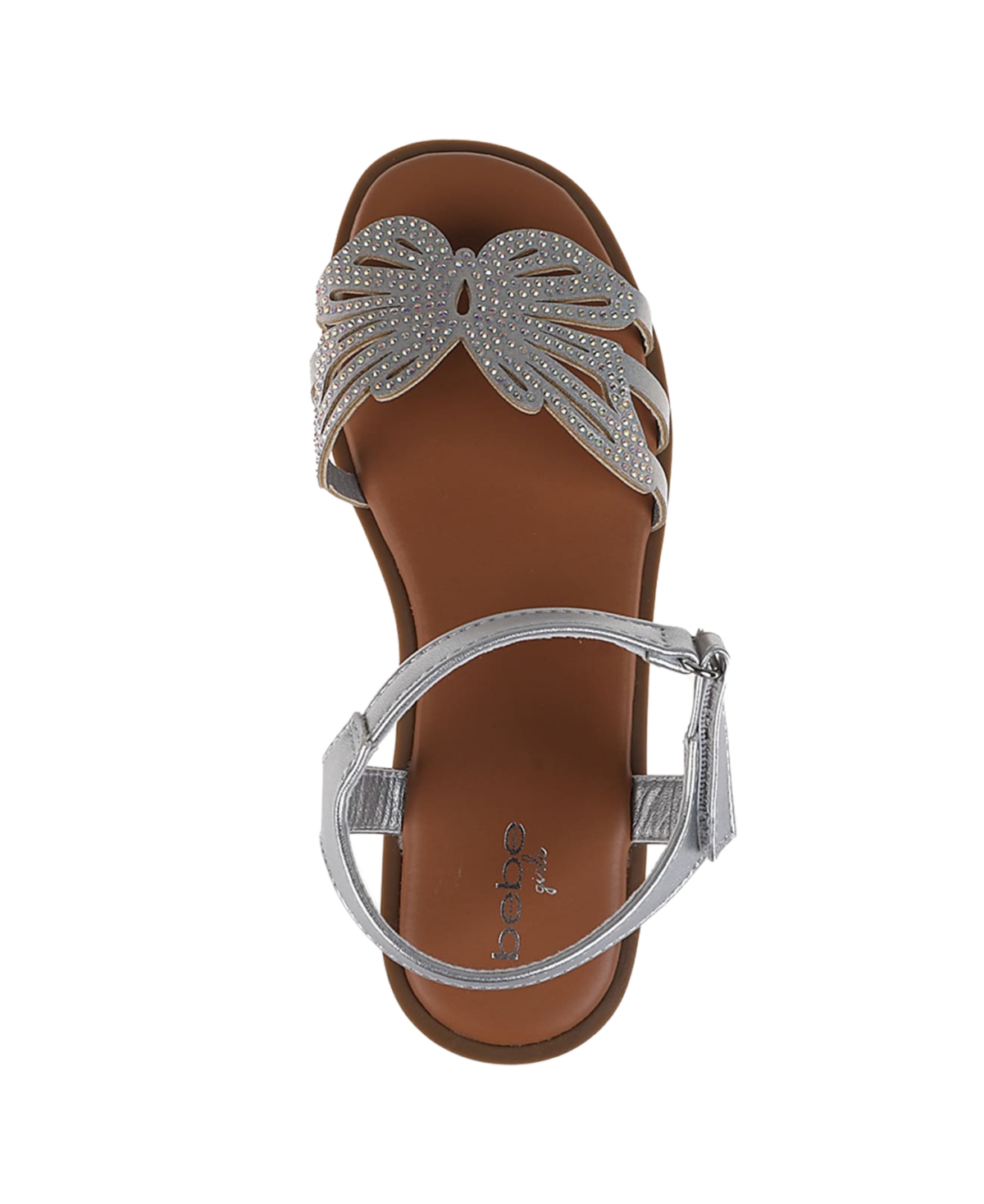Bebe Little Girls Flat With Butterfly Rhinestone Welt Sandals In Silver