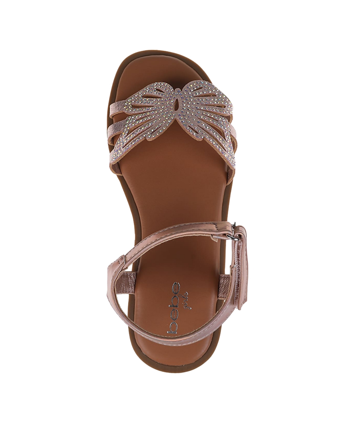 Bebe Little Girls Flat With Butterfly Rhinestone Welt Sandals In Rose Gold
