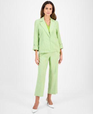 Shop Kasper Womens Blazer V Neck Top Pull On Pants In Kiwi,lily White
