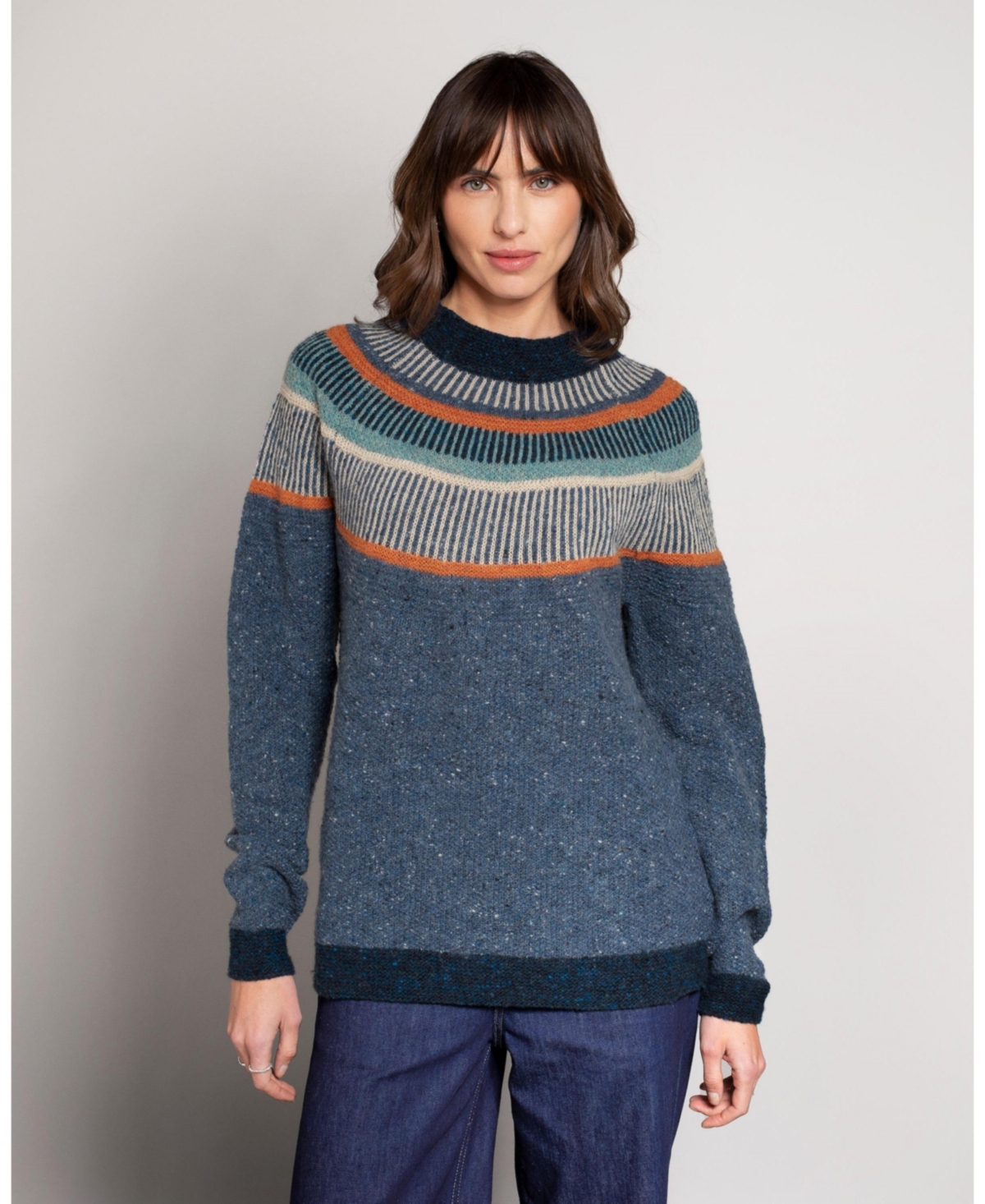 Women's Statement Stripe Donegal Wool Sweater - Indigo