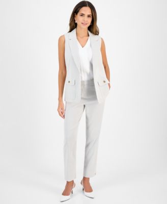 Kasper - Women's Pinstriped Vest, V-Neck Top & Pinstriped Pants
